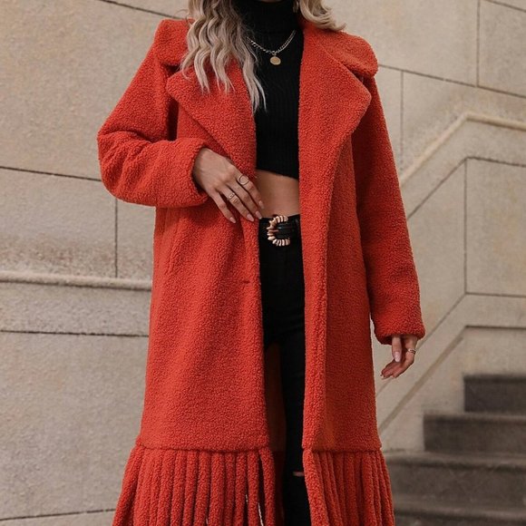 . Jackets & Blazers - Burnt Orange Casual Womens Teddy Coat